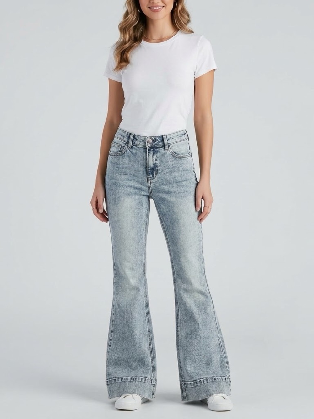 Sz 5 Windsor High Rise Trouser Cuff Flare Jeans Vintage Acid Wash